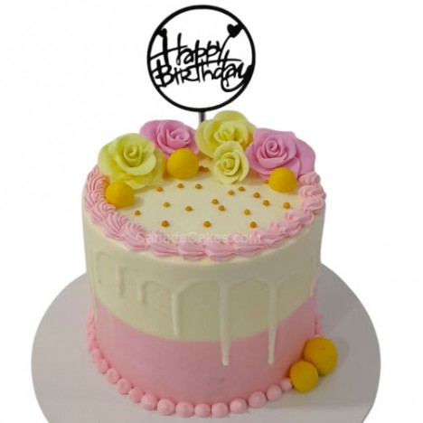 Pink and Yellow Ros Theme Cake